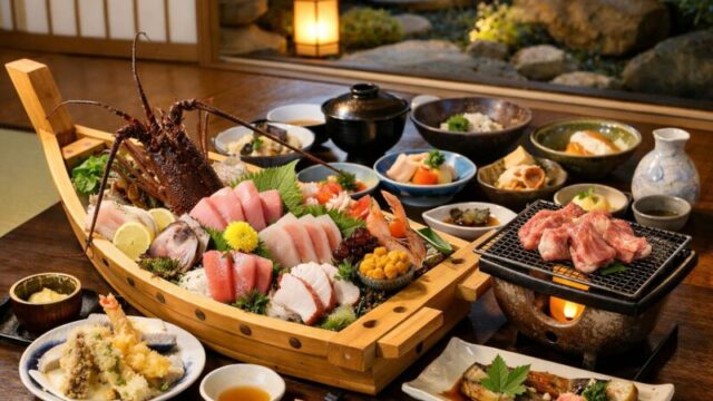 香川の旅館で楽しむ舟盛りと会席料理