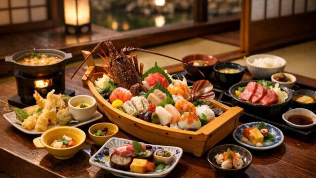 花巻温泉の宿で楽しめる豪華な料理｜伊勢海老や地元食材を使用