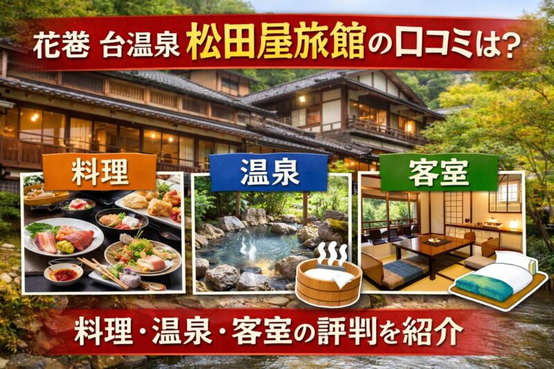 花巻 台温泉 松田屋旅館の口コミを紹介するイメージ｜料理・温泉・客室の評判